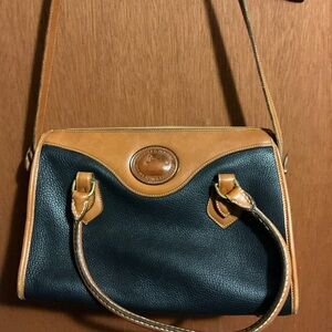 Vintage Dooney & Bourke Classic Tan and Black Leather Shoulder Bag